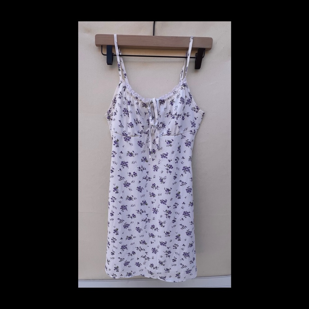 SHEIN White Midi Dress with Purple Floral Print